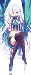  bad_id bad_pixiv_id blush chocolate chocolate_heart crossed_legs heart highres legs long_hair looking_at_viewer midriff mishima_kurone mouth_hold original red_eyes shirokami_project sitting solo thighhighs tierra_azur very_long_hair white_hair 