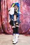 arc_system_works blue_hair boots breasts cosplay dizzy garters guilty_gear highres kabura_hitori_(model) midriff photo thigh-highs thighhighs twintails under_boob underboob 