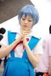  ayanami_rei blue_hair cosplay highres kanata_(model) neon_genesis_evangelion photo school_uniform serafuku suspenders 