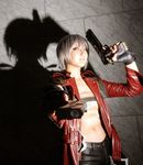  capcom cosplay dante devil_may_cry gun highres leather leather_pants overcoat pants photo reizi silver_hair weapon 