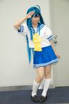  ahoge blue_hair cosplay izumi_konata kneehighs lucky_star photo sailor sailor_uniform school_uniform serafuku yayoi 
