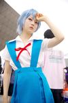  ayanami_rei blue_hair cosplay highres kanata_(model) neon_genesis_evangelion photo red_eyes school_uniform serafuku suspenders 