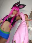 animal_ears bunny_ears cosplay croptop getsumento_heiki_miina kohina midriff photo purple_hair shiwasu_mina shorts 