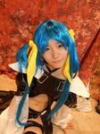  arc_system_works blue_hair boots cosplay dizzy garters guilty_gear kabura_hitori_(model) midriff photo thigh-highs thighhighs twintails 
