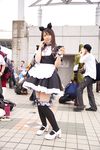  apron cat_ears collar cosplay highres leash maid maid_apron maid_uniform photo pochi_(model) thigh-highs thighhighs 