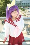  bow cosplay hair_bow hairbow highres hiiragi_tsukasa lucky_star photo purple_hair rindou_sana sailor sailor_uniform school_uniform serafuku 