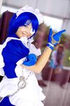  cosplay cuffs eyepatch gloves handcuffs highres ikkitousen maid maid_apron maid_uniform photo riori ryomou_shimei ryomou_shimei_(cosplay) 