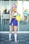  bow cheerleader cosplay hair_bow hairbow highres hiiragi_tsukasa lucky_star maritsuki_haru photo pom_poms purple_hair 