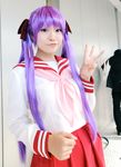  cosplay hair_ribbon hair_ribbons highres hiiragi_kagami lucky_star naito photo purple_hair ribbon sailor sailor_uniform school_uniform serafuku twintails 