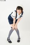  highres namada overalls photo shorts striped striped_legwear striped_thighhighs 