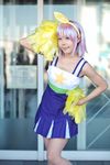  bow cheerleader cosplay hair_bow hairbow highres hiiragi_tsukasa lucky_star maritsuki_haru photo pom_poms purple_hair 