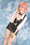  cosplay dealer highres leather midriff miniskirt pachi-slot_sengen_rio_de_carnival photo pink_hair skirt vest yun_(model) 