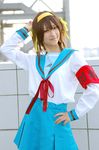 armband cosplay hair_ribbon hair_ribbons highres photo remon ribbon sailor sailor_uniform school_uniform serafuku suzumiya_haruhi suzumiya_haruhi_no_yuuutsu 