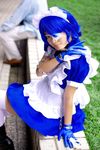  cosplay cuffs eyepatch gloves handcuffs highres ikkitousen maid maid_apron maid_uniform photo riori ryomou_shimei ryomou_shimei_(cosplay) thigh-highs thighhighs 