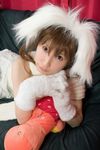  animal_ears cosplay dog_ears fuzzy_shirt gloves highres hina photo scarf skirt stuffed_animal stuffed_toy 