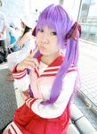  cosplay hair_ribbon hair_ribbons highres hiiragi_kagami lucky_star naito photo purple_hair ribbon sailor sailor_uniform school_uniform serafuku twintails 