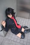  ari_(model) blue boots cosplay hige highres necktie overcoat photo tagme_character tagme_series thigh_boots thighhighs tie wolf wolf's_rain 