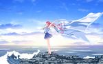  barefoot clouds deep_blue_sky_&amp;_pure_white_wings misaki_kurehito miyamae_tomoka ponytail red_hair scenic seifuku sky water 