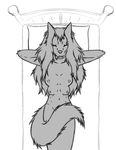  bed breasts bushy canine digipixelfluff female greyscale hair invalid_tag long_hair longhair mammal monochrome multi_breast naturally_censored nipples plain_background solo tail white_background wolf 