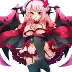  breasts chico152 choker demon_girl demon_wings elbow_gloves feet garter_belt gloves head_wings large_breasts leg_lift legs long_hair official_art otome_tensei_grimoire_den pink_eyes pink_hair simple_background skirt solo succubus tail thighhighs toes white_background wings 