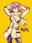  breasts coat copyright_name flcl goggles goggles_on_head haruhara_haruko medium_breasts pants pink_hair polka_dot scarf short_hair smile solo yellow_eyes zero_hime 