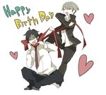  asphyxiation atlus birthday black_hair bow eyes_closed gray_hair grey_hair hair heart large_bow narukami_yuu necktie open_mouth persona persona_4 ribbonshort seta_souji simple_background 