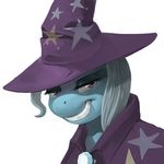  cape equine evil_grin female friendship_is_magic grin hair hat horse kevinsano looking_at_viewer mammal my_little_pony plain_background pony purple_eyes rape_face smile smirk solo teeth trixie_(mlp) two_tone_hair white_background wizard_hat 