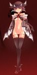  alternate_costume aoshima bare_shoulders bottomless breasts brown_gloves brown_legwear dithering elbow_gloves gloves hat head_wings highres low_wings mystia_lorelei pussy short_hair small_breasts solo thighhighs touhou wings 