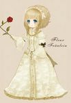  bad_id bad_pixiv_id bangs blonde_hair blush bow dress elisabeth_von_wettin feathers flower french frills german gloves hair_feathers hair_ornament headdress lace lace_gloves long_hair marchen ponytail red_flower red_rose rose solo sound_horizon striped translated white_dress white_gloves yujup 
