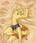  bed boxers canine cat feline fox foxcat looking_at_viewer male mammal pinup pose solo tehstupidbug underwear zane 