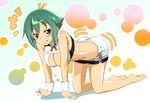  :q all_fours aquarion_(series) aquarion_evol ass_shake barefoot blush breasts cleavage cleavage_cutout feet green_hair large_breasts lavoy_(kurakuro) midriff purple_eyes short_hair solo tongue tongue_out zessica_wong 