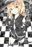 alternate_costume bad_id bad_pixiv_id blonde_hair chain character_name checkered checkered_floor detached_sleeves femto9 from_above hat highres kirisame_marisa lace_border necktie skirt solo star touhou yellow_eyes 