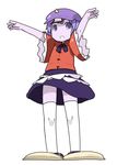  beret blue_eyes blue_hair book child hat jiangshi miyako_yoshika nakashino_setsu ofuda open_mouth outstretched_arms pale_skin short_hair skirt solo thighhighs touhou white_legwear zombie_pose 