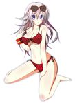  alisa_ilinichina_amiella bikini blue_eyes eyewear_on_head god_eater god_eater_burst hoshi_(ho4_no) long_hair silver_hair sitting solo sunglasses swimsuit wariza wristband 