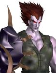  3d bust face legaia_densetsu monster official_art plain_background portrait purple_skin red_hair seru sim_seru simple_background songi spiked_hair spiky_hair upper_body weapon white_background 