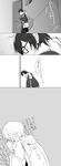  blush comic contemporary glasses greyscale highres jude_mathis male_focus monochrome school_uniform tales_of_(series) tales_of_xillia translated zubora_na_kintoki 