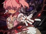  bad_id bad_pixiv_id blood bow bow_(weapon) choker gloves hair_bow highres kaname_madoka kriemhild_gretchen mahou_shoujo_madoka_magica nt00 panties pink_eyes pink_hair short_twintails solo soul_gem spoilers torn_clothes twintails underwear weapon 