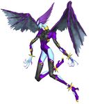  3d blue_eyes blue_skin claws demon_wings earrings high_heels jewelry legaia_densetsu lipstick makeup monster official_art plain_background purple_hair seru shoes sim_seru simple_background spiked_hair spiky_hair white_background wings zora 