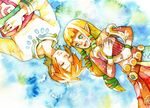  1girl bad_id bad_pixiv_id bracelet closed_eyes earrings harp instrument jewelry kutta link long_hair pointy_ears princess_zelda smile the_legend_of_zelda the_legend_of_zelda:_skyward_sword 