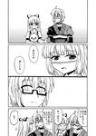  1girl ahoge blush choker comic fujiwara_no_mokou glasses greyscale hair_ribbon hime_cut long_hair monochrome morichika_rinnosuke open_mouth ribbon stuffed_animal stuffed_toy suspenders teddy_bear touhou translated tsukimi_(ryouiki_ridatsu) 