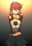  arakumo_gakuen arakumo_gakuen_soccer_uniform bad_id bad_pixiv_id ball gloves goalkeeper highres inazuma_eleven_(series) inazuma_eleven_go looking_at_viewer male_focus sata_tosamaru shiro_(reptil) soccer_ball soccer_uniform solo sportswear standing 