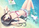  arms_up bad_id bad_pixiv_id barefoot beach bikini black_hair blush boku_wa_tomodachi_ga_sukunai book bracelet cup drinking_glass frilled_bikini frills front-tie_top hand_in_hair jewelry light_smile liong long_hair looking_at_viewer lying mikazuki_yozora navel necklace off_shoulder on_back outdoors partially_submerged pendant pink_bikini purple_eyes shiny shiny_skin smile solo star strap_slip stuffed_animal stuffed_bunny stuffed_toy swimsuit tray tropical_drink upside-down water 