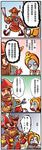  1girl alternate_costume arrow beard blonde_hair blue_eyes blush brown_hair comic doll_joints facial_hair food fruit gameplay_mechanics gangplank hat highres league_of_legends orange orianna_reveck smoke translation_request 