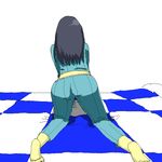  1girl all_fours ass barefoot eri_ninamori feet flcl from_behind grey_hair kneeling ninamori_eri pajamas 