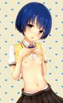  96tuki ano_natsu_de_matteru bad_id bad_pixiv_id blue_hair blush flat_chest navel nipples panties school_uniform shirt_lift short_hair solo tanigawa_kanna underwear 