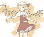  ascot blonde_hair bloomers flandre_scarlet frilled_skirt frills hands hat kawashina_(momen_silicon) red_eyes short_sleeves skirt skirt_set smile solo touhou underwear wings wrist_cuffs 