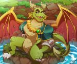  anthro claws conditional_dnp dragon grass green_skin horn male nestor_(spyro) scalie solo spyro_reignited_trilogy spyro_the_dragon video_games water wings xnirox 