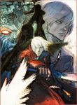  blue_eyes capcom concept_art devil_bringer devil_may_cry devil_may_cry_4 gloves highres male male_focus nero_(devil_may_cry) official_art red_queen_(sword) sword trench_coat trenchcoat tsuchibayashi_makoto weapon white_hair 