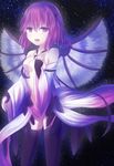  bare_shoulders black_legwear breasts center_opening cosplay detached_sleeves fingerless_gloves gloves guilty_crown hair_ornament hairclip hand_on_own_chest highres looking_at_viewer mystia_lorelei open_mouth pink_hair short_hair small_breasts solo thighhighs touhou wings yuzuriha_inori yuzuriha_inori_(cosplay) zinczinc_ka 