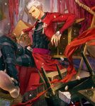 ame_(conronca) archer boots chair chest_of_drawers crossed_legs curtains debris fate/stay_night fate_(series) male_focus red_eyes shelf sitting solo white_hair 
